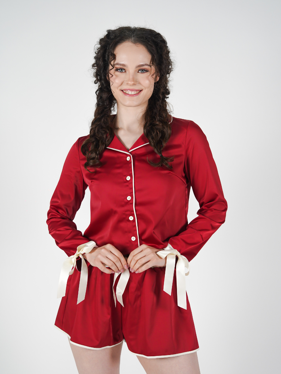 The Solace Set in Red and Cream Piping