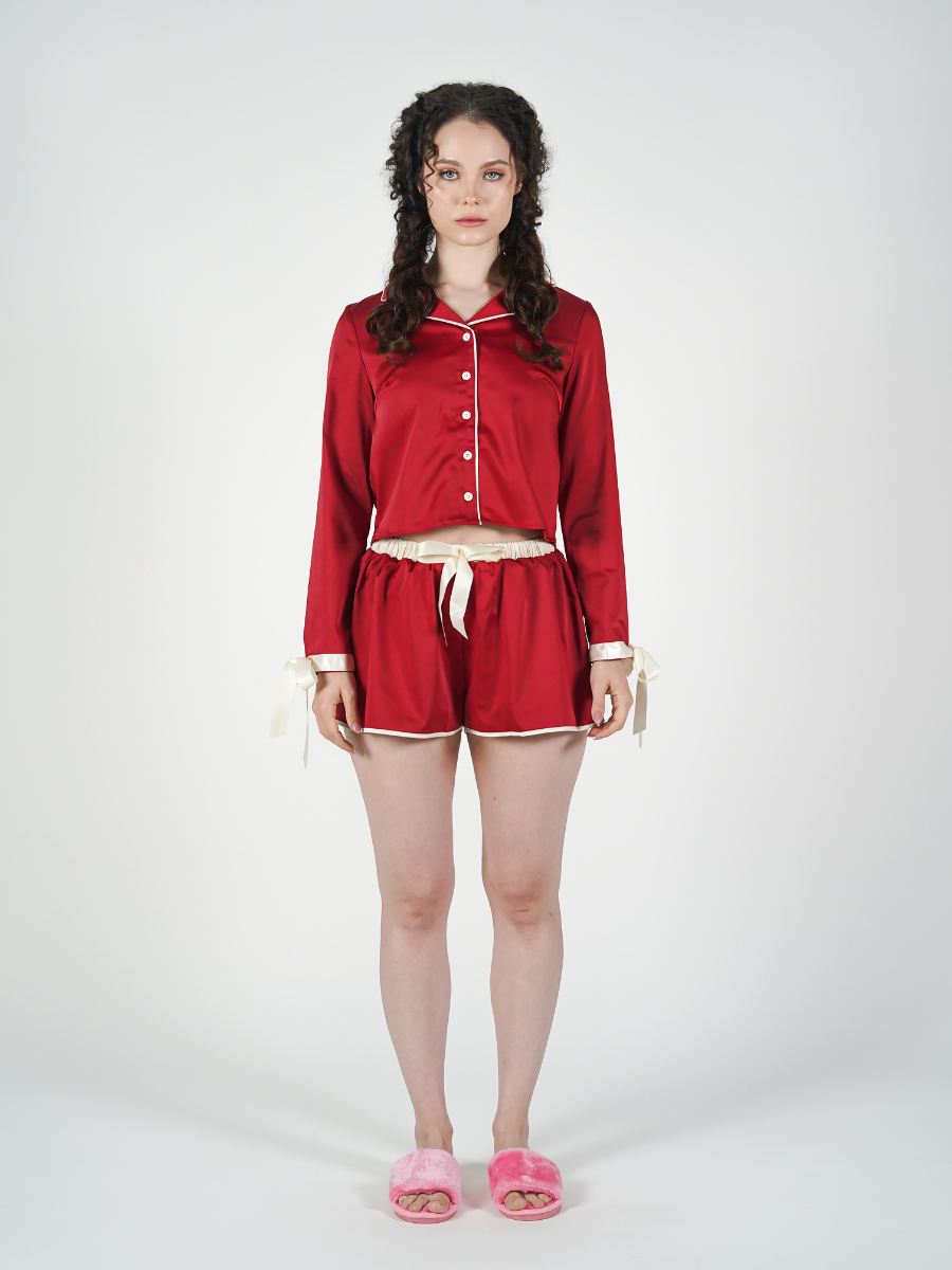 The Solace Set in Red and Cream Piping