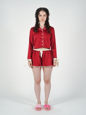 The Solace Set in Red and Cream Piping