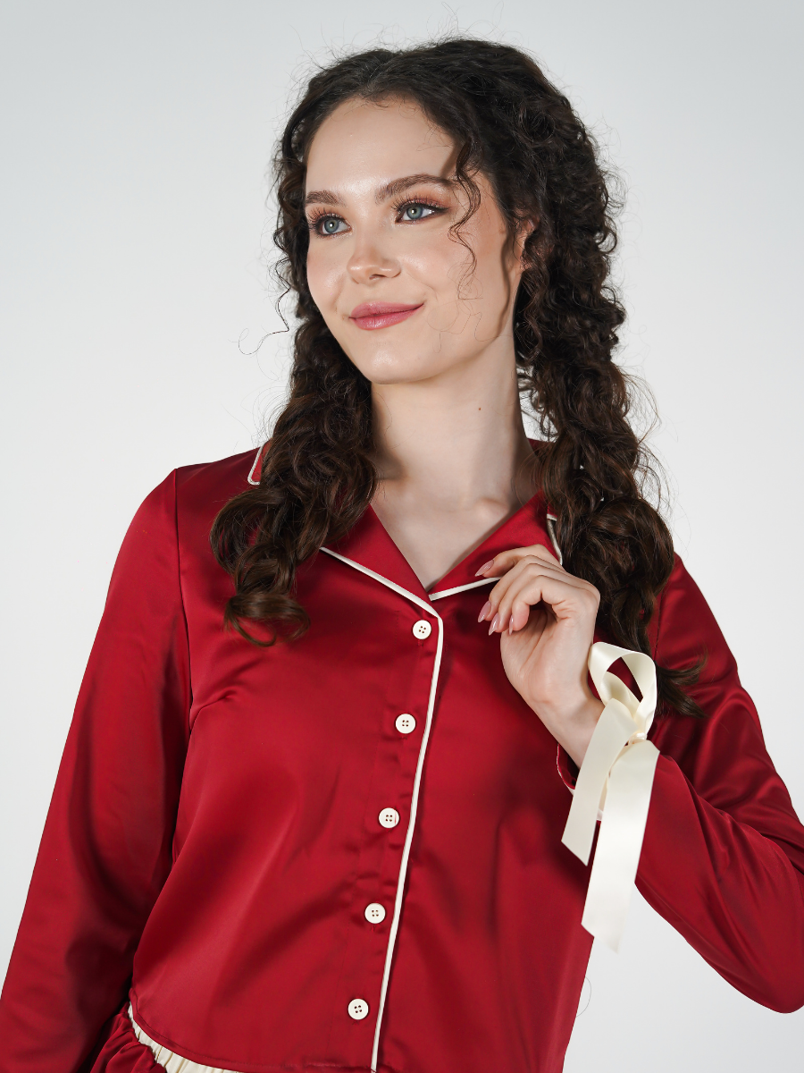 The Solace Set in Red and Cream Piping